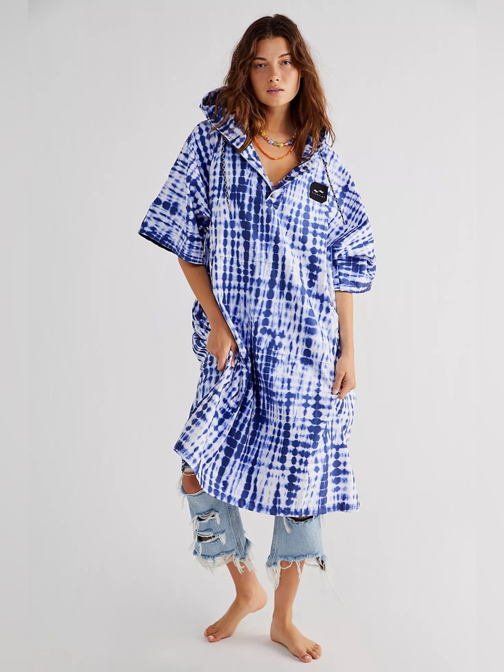 LIKE NEW Slowtide Free People Suva Quick-Dry Changing Poncho Indigo Combo S-M
